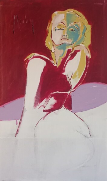 绘画 标题为“#25_Wijnrood portret” 由F Ghysenberg, 原创艺术品, 丙烯