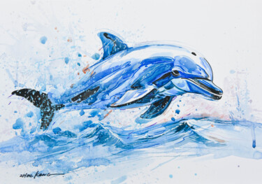 绘画 标题为“Dolphin 2” 由Kang Zhou, 原创艺术品, 水彩