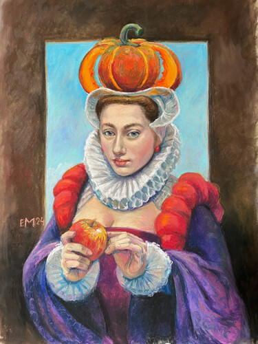 Pintura intitulada "Pumpkin Crown" por Elena Maltseva, Obras de arte originais, Pastel