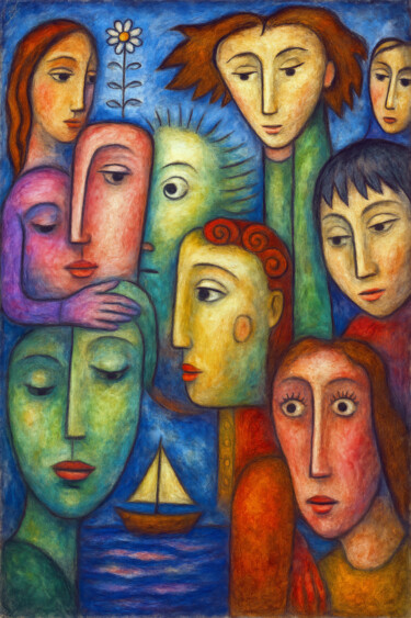 Digitale Kunst getiteld "Visages Fleur et Ba…" door Pacôme Coquet, Origineel Kunstwerk, 2D Digital Work Gemonteerd op Alumin…