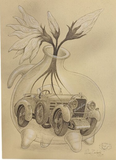 Schilderij getiteld "Hispano-Suiza H6C T…" door Виктор Зинченко, Origineel Kunstwerk, Potlood Gemonteerd op Frame voor houte…