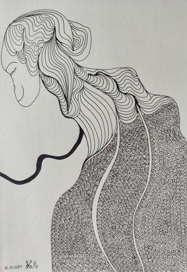 Dessin intitulée "Owcza" par Katarzyna Mroczek, Œuvre d'art originale, Stylo gel