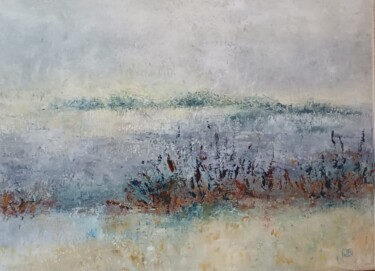 Painting titled "Paysage ocre PO1/24" by Jeannine Bernardon, Original Artwork, Oil Mounted on Wood Stretcher frame