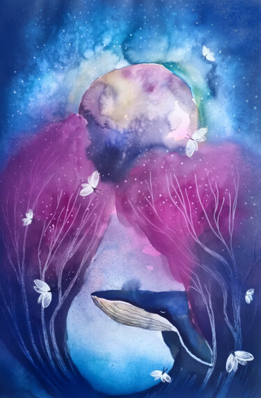 绘画 标题为“A Moon to Follow” 由Evgenia Smirnova, 原创艺术品, 水彩