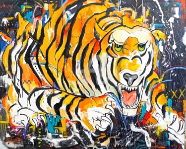 绘画 标题为“O Tigre na Cidade…” 由José Claudinei Da Cruz, 原创艺术品, 丙烯 安装在木质担架架上