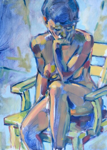 제목이 "Female nude Hand to…"인 미술작품 Raymond Zaplatar로, 원작, 기름 목재 패널에 장착됨