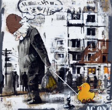 Painting titled "Pensioner" by Ac One, Original Artwork, Spray paint Mounted on Wood Stretcher frame