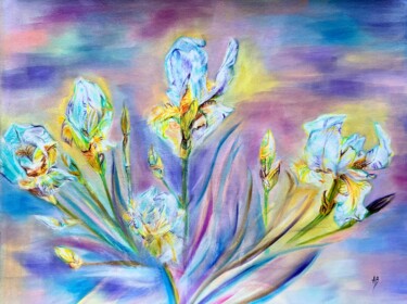 Schilderij getiteld "Iris pastels" door Anne Brigaud, Origineel Kunstwerk, Pastel