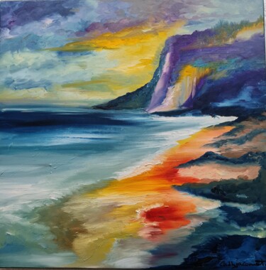 Peinture intitulée "La Falaise" par Catherine Jacomet, Œuvre d'art originale, Huile Monté sur Châssis en bois