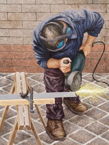 Peinture intitulée "Rénovation de l'esc…" par Vincent Lacroix, Œuvre d'art originale, Huile Monté sur Autre panneau rigide