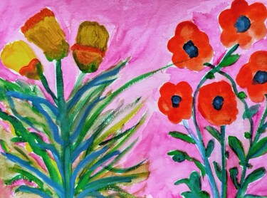 Peinture intitulée "Fleurs éternelle" par Seny Jasna, Œuvre d'art originale, Aquarelle