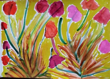 Peinture intitulée "Fleurs rebelle" par Seny Jasna, Œuvre d'art originale, Aquarelle