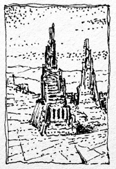 Dessin intitulée "Tower study" par Milto Sideris, Œuvre d'art originale, Encre