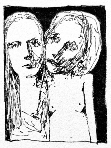 Рисунок под названием "Uneven couple" - Milto Sideris, Подлинное произведение искусства, Чернила