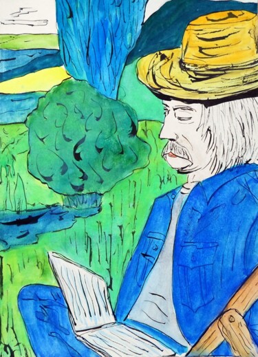 绘画 标题为“La lecture” 由Richard Gillet, 原创艺术品, 水彩