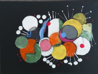 Schilderij getiteld "Sphères colorées" door Irma Dhondt, Origineel Kunstwerk, Acryl Gemonteerd op Frame voor houten brancard