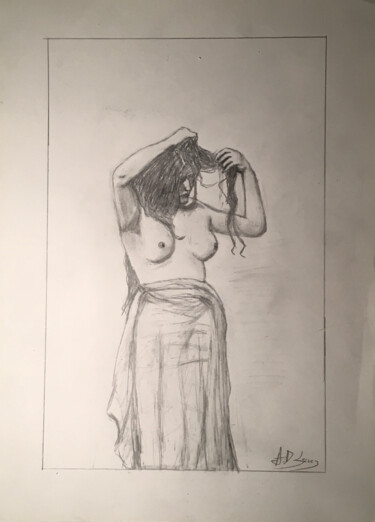 Étude d'une femme debout, à demi-nue 图画 标题为“Étude d'une femme d…” 由Alexandre David Lejuez, 原创艺术品, 铅笔