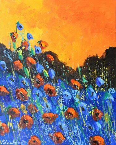 Peinture intitulée "Crimson whispers at…" par Pol Ledent, Œuvre d'art originale, Huile Monté sur Châssis en bois