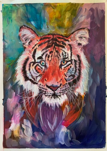 绘画 标题为“Tiger Aflame” 由Jane Mulvaney, 原创艺术品, 丙烯