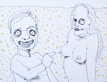 Cheap blow-up doll Drawing titled "Cheap blow-up doll" by Milto Sideris, Original Artwork, Ink