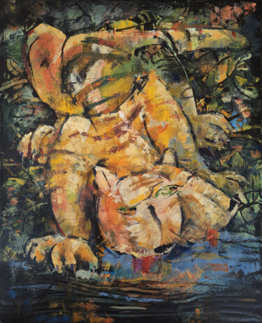 Whispers of Black Stripes in Jungle Waters 绘画 标题为“Whispers of Black S…” 由Olga Denamur-Filippova, 原创艺术品, 油 安装在木质担架架上