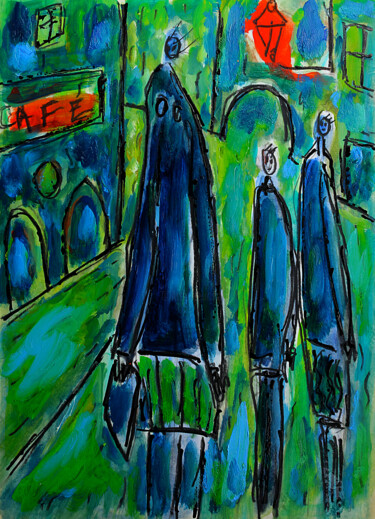 Peinture intitulée "Sous le réverbère1" par Jean Mirre, Œuvre d'art originale, Huile