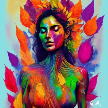 Spectrum Goddess | Portrait of Chromatic Transcendence" 제목이 "Spectrum Goddess |…"인 디지털 아트 Gaboriau Gérald로, 원작, 디지털 페인팅