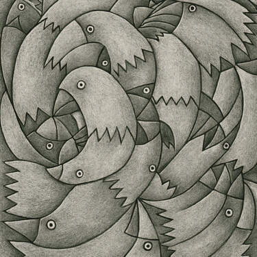 Digital Arts titled "Oiseaux entremêlés" by Pacôme Coquet, Original Artwork, AI generated image Mounted on Aluminium