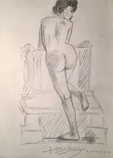 Étude d'une femme debout et de dos Dessin intitulée "Étude d'une femme d…" par Alexandre David Lejuez, Œuvre d'art originale, Crayon