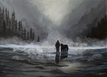 绘画 标题为“Man and bear on the…” 由Margarita Lyudvig (MLyudvig), 原创艺术品, 丙烯