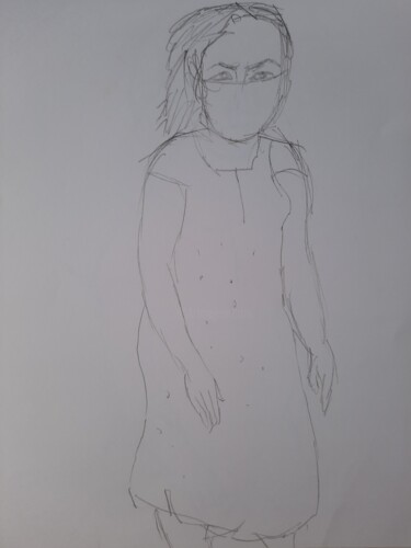 Desenho intitulada "Girl wearing a covi…" por Ranjith Kk, Obras de arte originais, Carvão