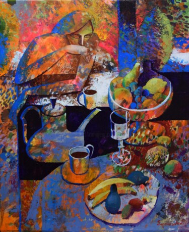 Painting titled "С праздником!" by Walery Suprunenko, Original Artwork, Oil Mounted on Wood Stretcher frame