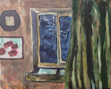 Картина под названием "Winter Evening Home" - Darina Moldabek, Подлинное произведение искусства, Акрил Установлен на Деревян…