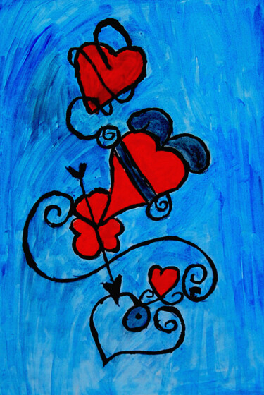 Schilderij getiteld "Les cœurs" door José Espiguinha, Origineel Kunstwerk, Gouache