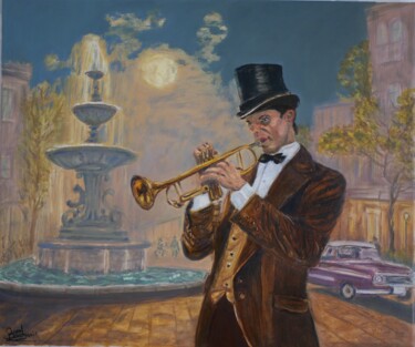 trompette au clair de lune "trompette au clair…" başlıklı Tablo Pascal Bourgouin tarafından, Orijinal sanat, Petrol Ahşap Sedye çerçevesi üzerine monte…