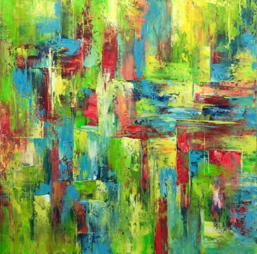 Painting titled "Tropical Pulse" by Kateryna Fedotova, Original Artwork, Acrylic Mounted on Wood Stretcher frame