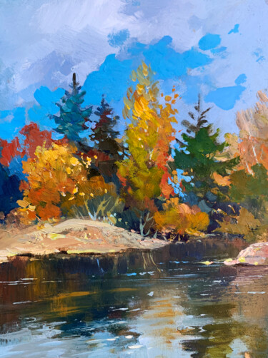 Peinture intitulée "Here comes autumn" par Yuriy Suprunchuk, Œuvre d'art originale, Huile Monté sur Carton