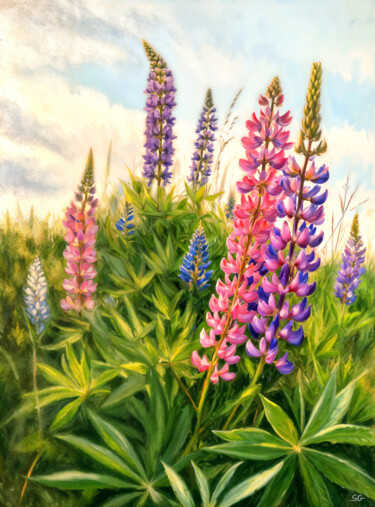 数字艺术 标题为“Lupines Beneath the…” 由Sergei Gundorov, 原创艺术品, 数字油画