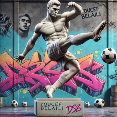 Youcef Belaïli : Le virtuose du ballon rond Peinture intitulée "Youcef Belaïli : Le…" par Ds 26, Œuvre d'art originale, Peinture numérique