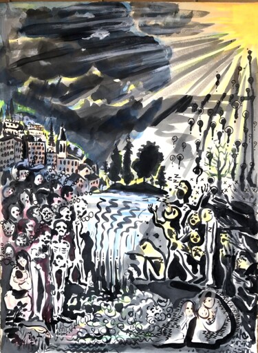 「Point de vue 3」というタイトルの絵画 Jacqueline Klockeによって, オリジナルのアートワーク, インク