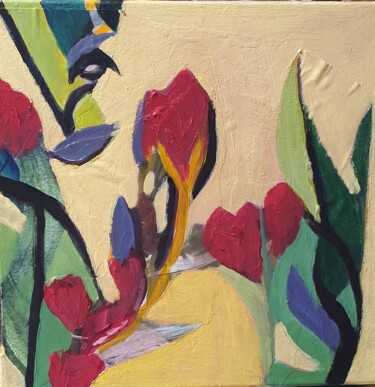 Painting titled "Tulipes" by Martine Monsimet, Original Artwork, Collages Mounted on artwork_cat.