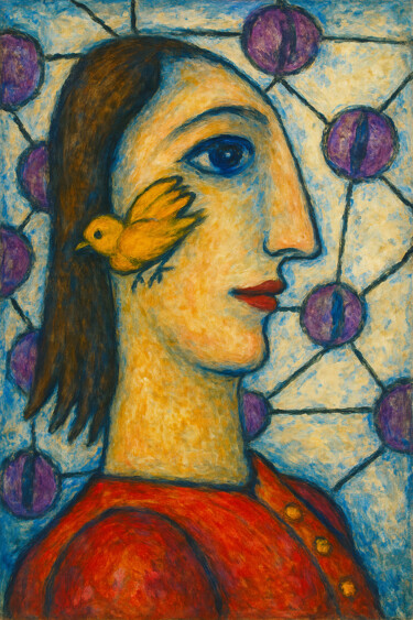 数字艺术 标题为“Femme de profil ave…” 由Pacôme Coquet, 原创艺术品, 粉彩 安装在金属上