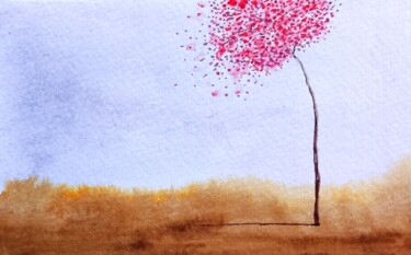 Peinture intitulée "Single sad tree" par Milto Sideris, Œuvre d'art originale, Aquarelle
