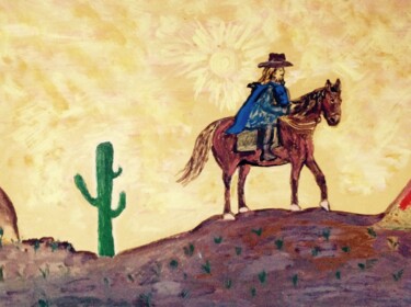 Ζωγραφική με τίτλο "Le cowboy solitaire" από Céline Marcoux, Αυθεντικά έργα τέχνης, Ακρυλικό Τοποθετήθηκε στο Ξύλινο φορείο…