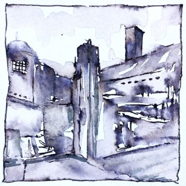 Schilderij getiteld "View of the Prison" door Milto Sideris, Origineel Kunstwerk, Aquarel