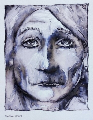 Schilderij getiteld "Not depressed, just…" door Milto Sideris, Origineel Kunstwerk, Aquarel