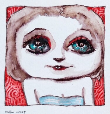 Schilderij getiteld "Shy and humble Janis" door Milto Sideris, Origineel Kunstwerk, Aquarel