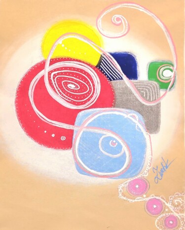 colorful shapes in red, green, blue, yellow on beige & white Schilderij getiteld "colorful shapes in…" door Elena Swetkov (Lena Zwetik), Origineel Kunstwerk, Acryl