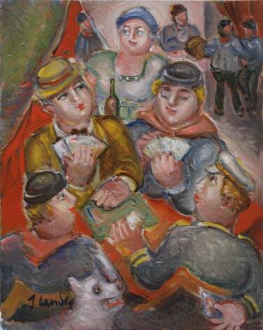 제목이 "Joeurs de cartes"인 미술작품 Joseph Landry로, 원작, 기름 나무 들것 프레임에 장착됨