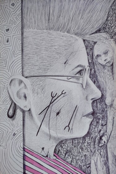 Painting titled "Gamaar" by Milto Sideris, Original Artwork, Ballpoint pen